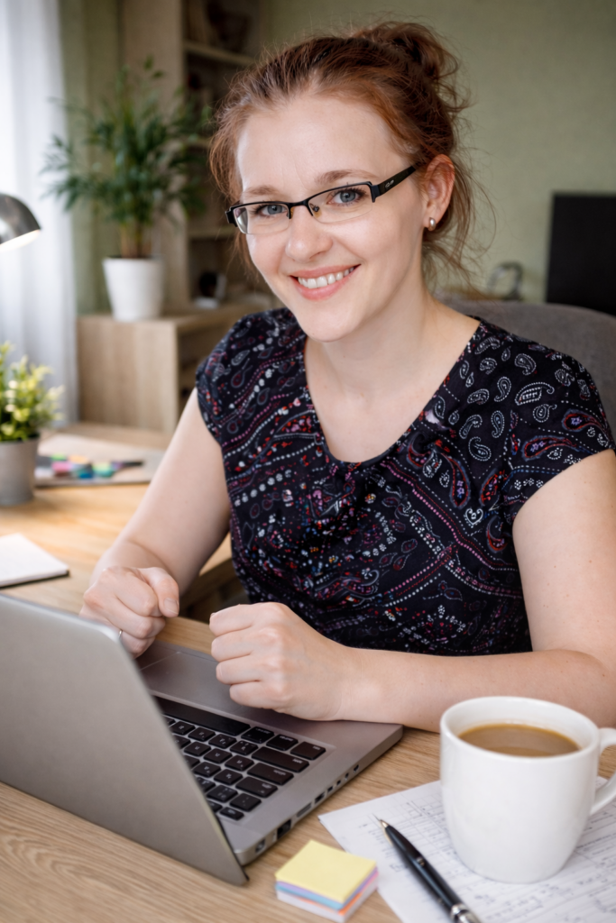 Als Redakteurin im Homeoffice tätig.